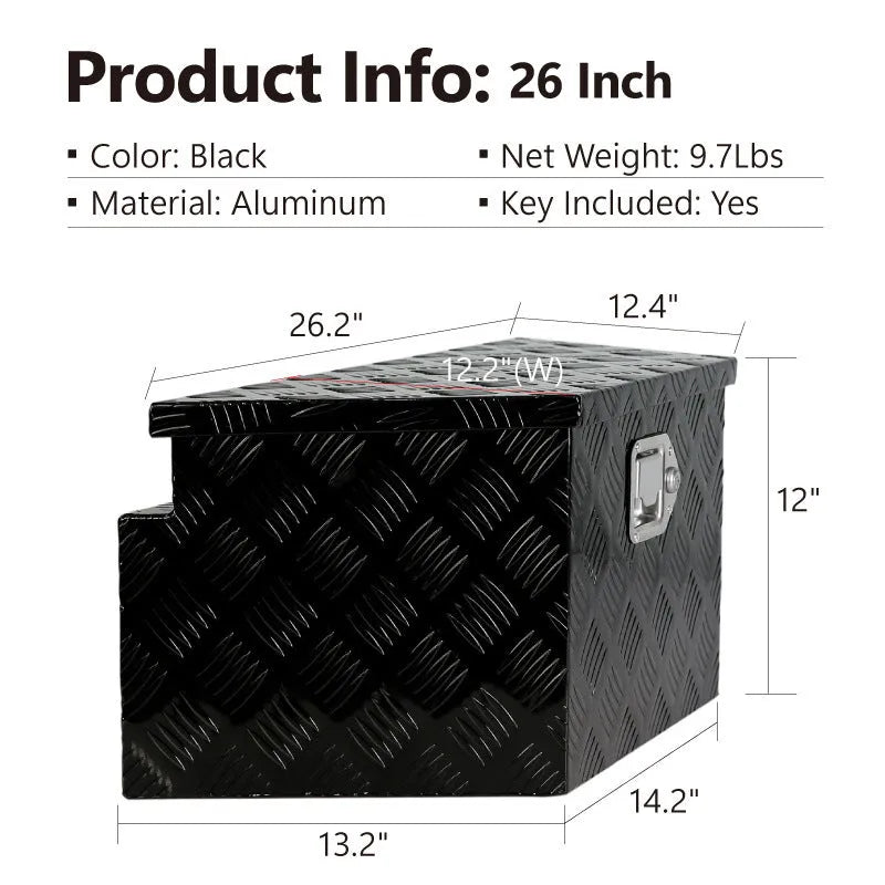 26-inch black aluminium alloy T-casting toolbox with removable carrying handle