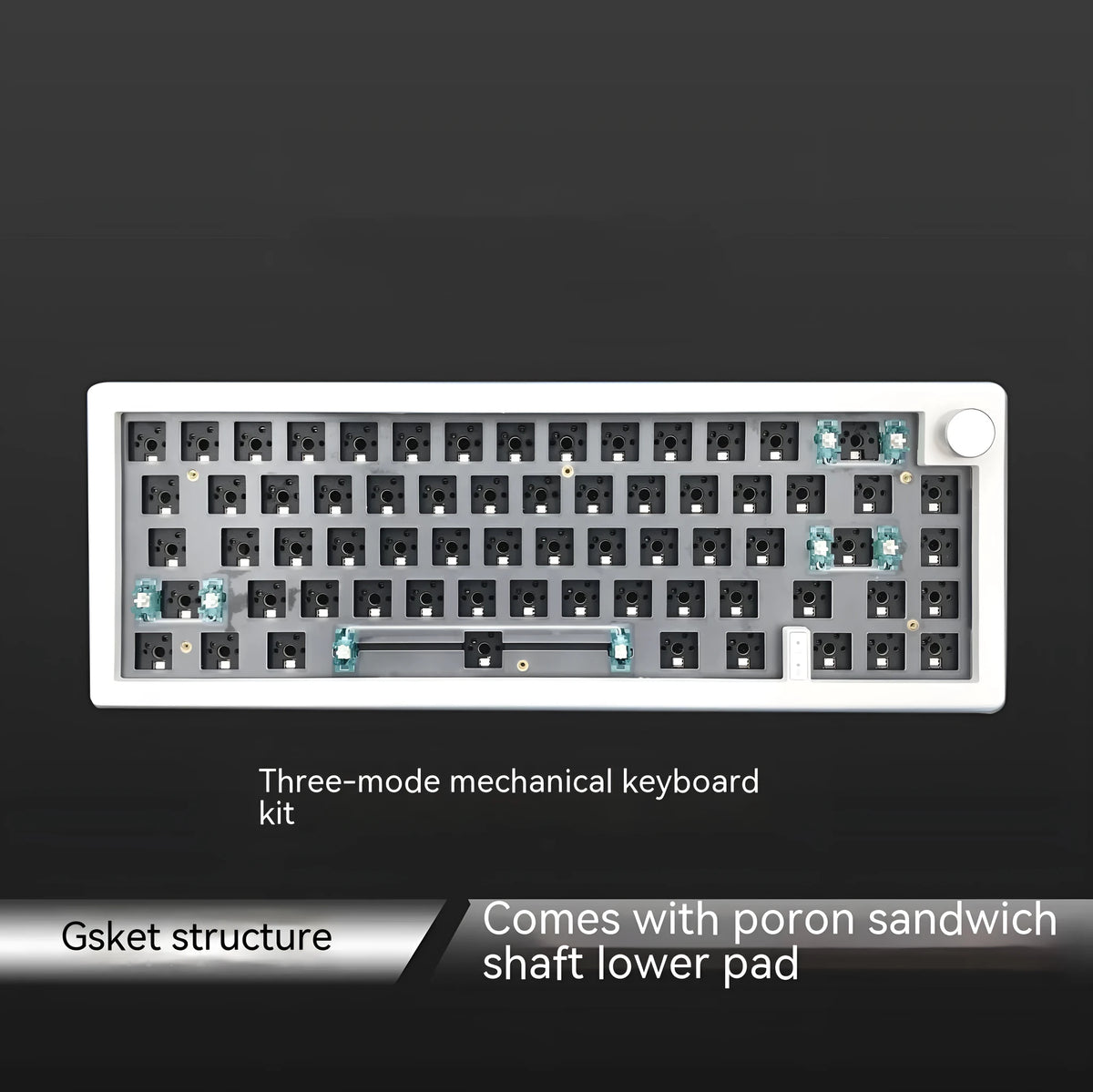 DIY hot plug RGB backlit mechanical keyboard kit with control knob in seven colour options.