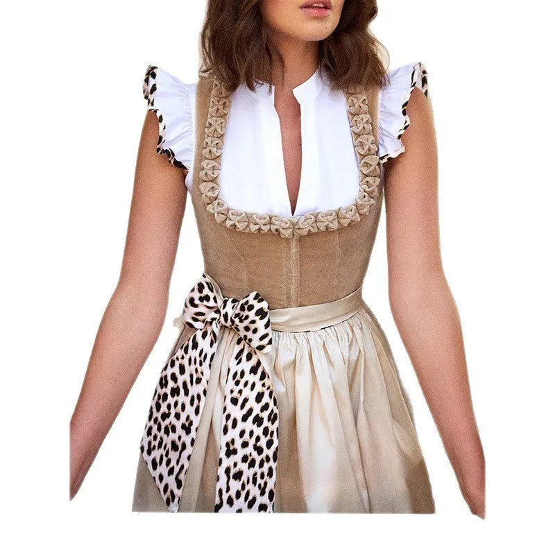 Khaki German Oktoberfest style women's dress made from cotton-polyester blend fabric