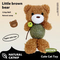 Brown bear plush cat toy with catnip ball and bell for kittens and cats