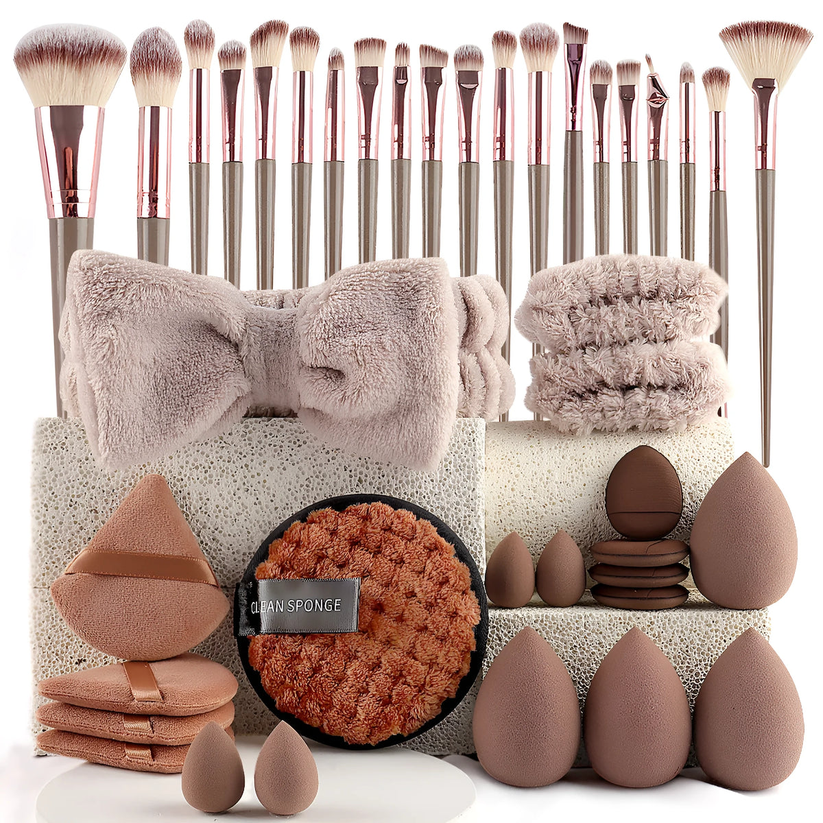 Hydrophilic non-latex beauty tools set with multiple piece counts and colour options