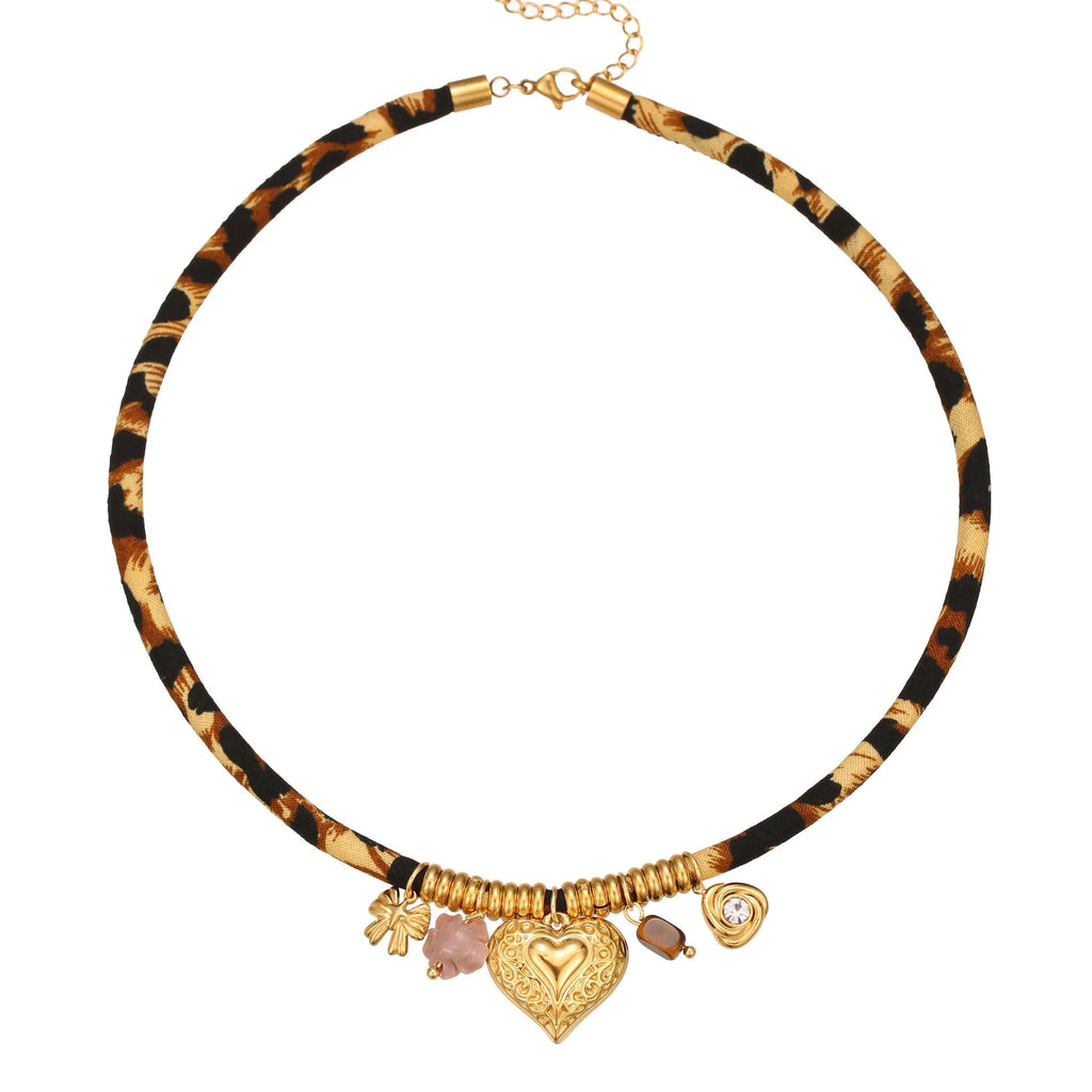 Leopard series stainless steel necklace with geometric pendant on regular chain, 41-50cm adjustable length