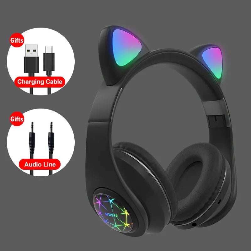 Cat ear style wireless Bluetooth sports headset in black, blue, green, pink, white, or yellow colour.