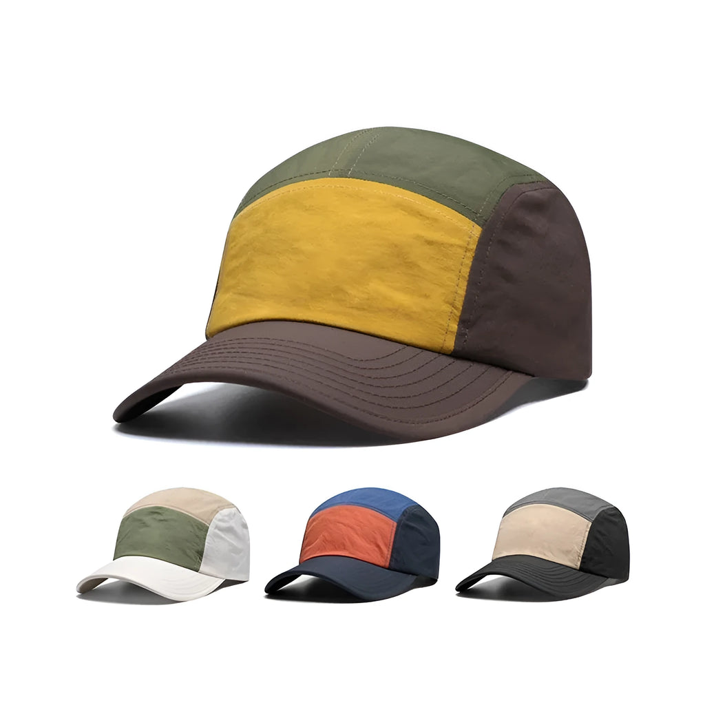 Men's simple curved brim baseball cap in quick-drying cotton polyester fabric, shown in khaki colour.