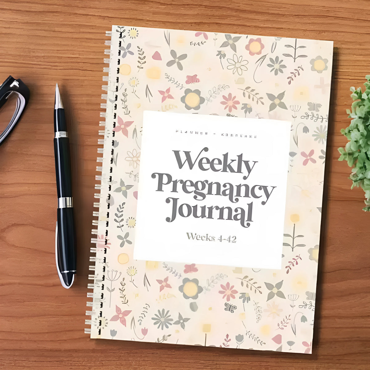 A5 pregnancy weekly diary notebook open showing weekly formatting pages