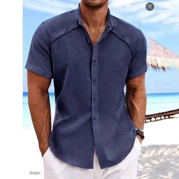 Men's solid colour short sleeve casual shirt in polyester-cotton fabric for summer