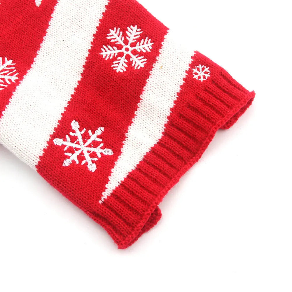 Polyester Christmas pet sweater in Black, Deer, Grey or Red, available in six sizes from XXS to XL with size chart