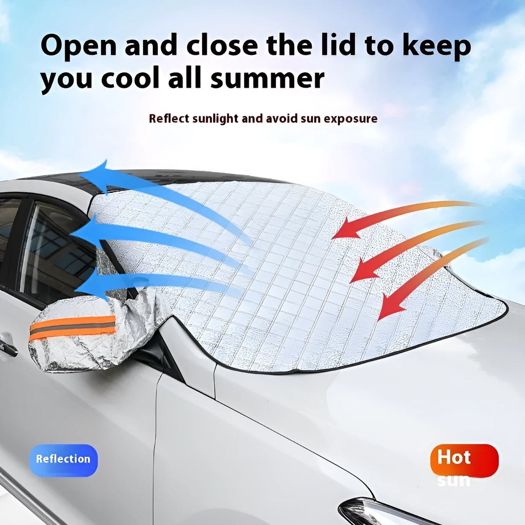 Large aluminium foil winter car cover with magnets and reflective stripes for SUV frost protection
