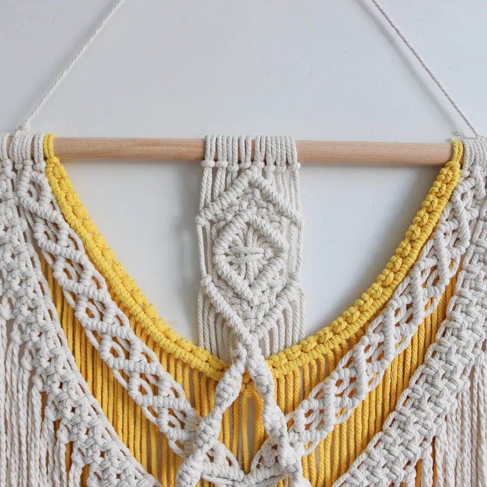 Nordic style creamy white cotton tapestry wall hanging 120x95cm rectangle hand-made weaving