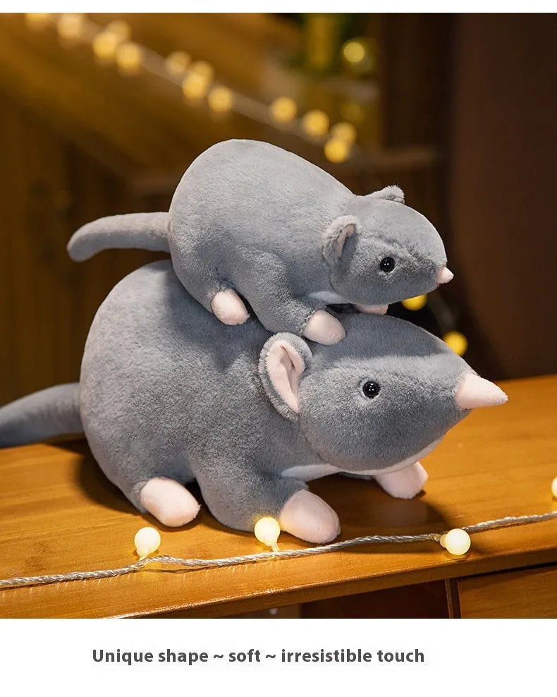Cartoon mouse plush toy doll in three sizes: small, medium, and large.