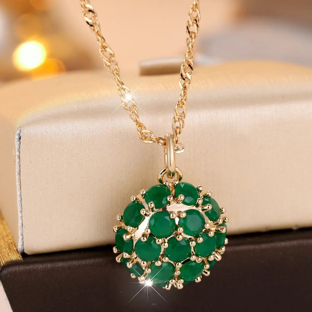 Round emerald pendant full diamond necklace champagne gold colour 51-60cm adjustable chain