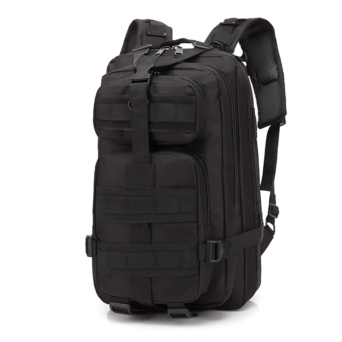 Large khaki off-road hiking backpack with air pillow belt system shown for mountaineering.