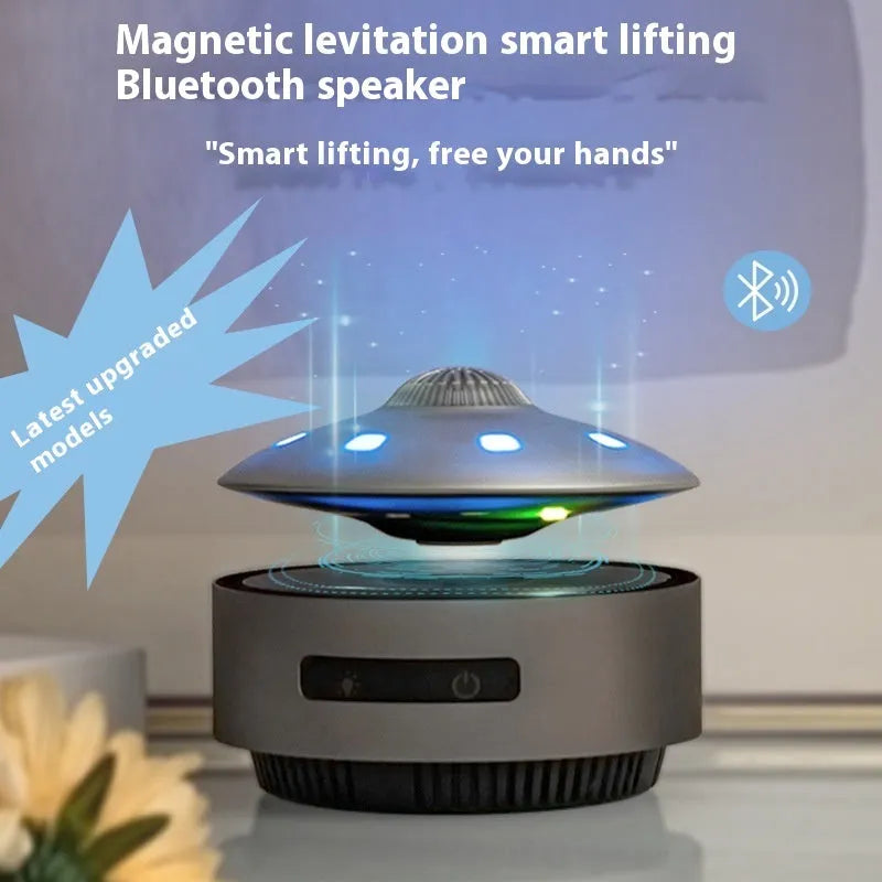 Magnetic levitation Bluetooth speaker floating above its base with automatic lifting function