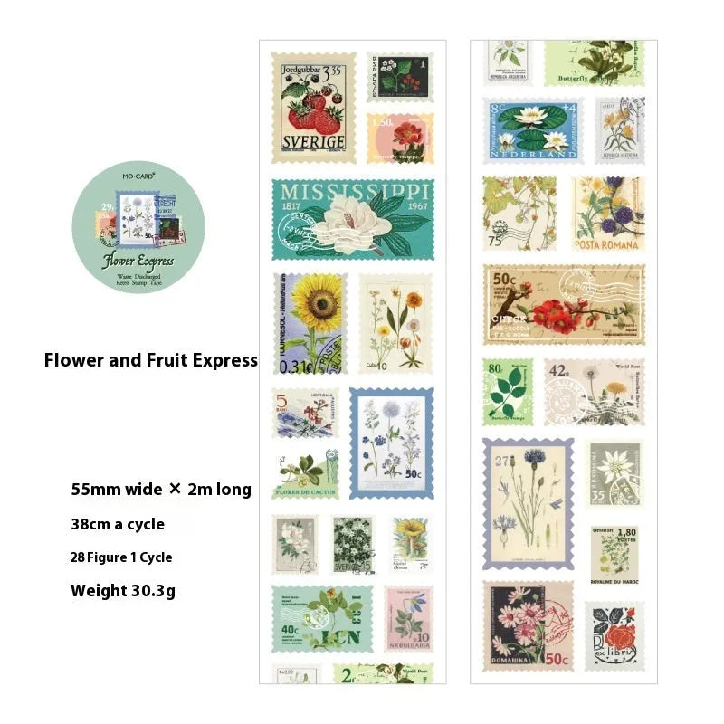 Retro DIY journal decoration coated paper stamp sticker roll with 55mm width