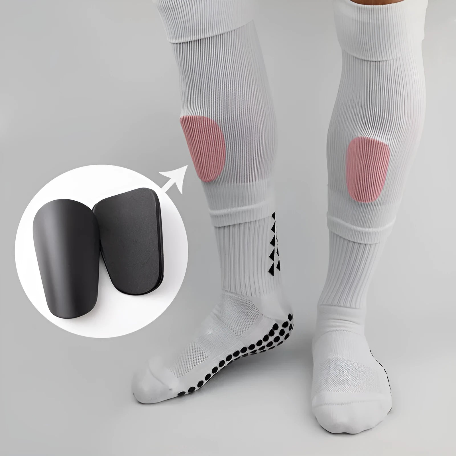 PU mini shin guards in black, white, red and blue for football and outdoor sports