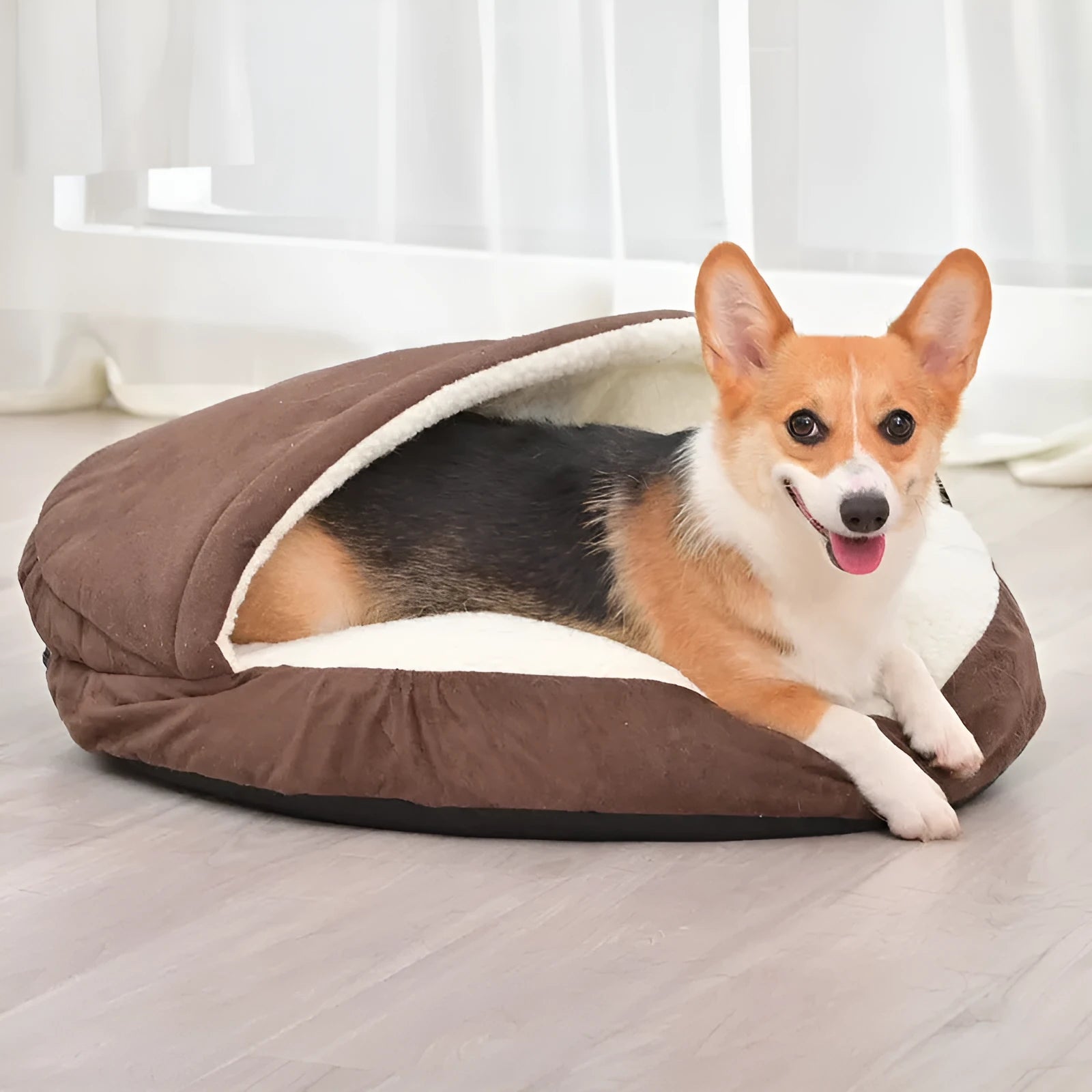 Brown cloth dog kennel with removable washable cover for indoor pet use