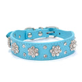 Rhinestone flower pattern studded PU leather dog collar in multiple colours for small medium dogs