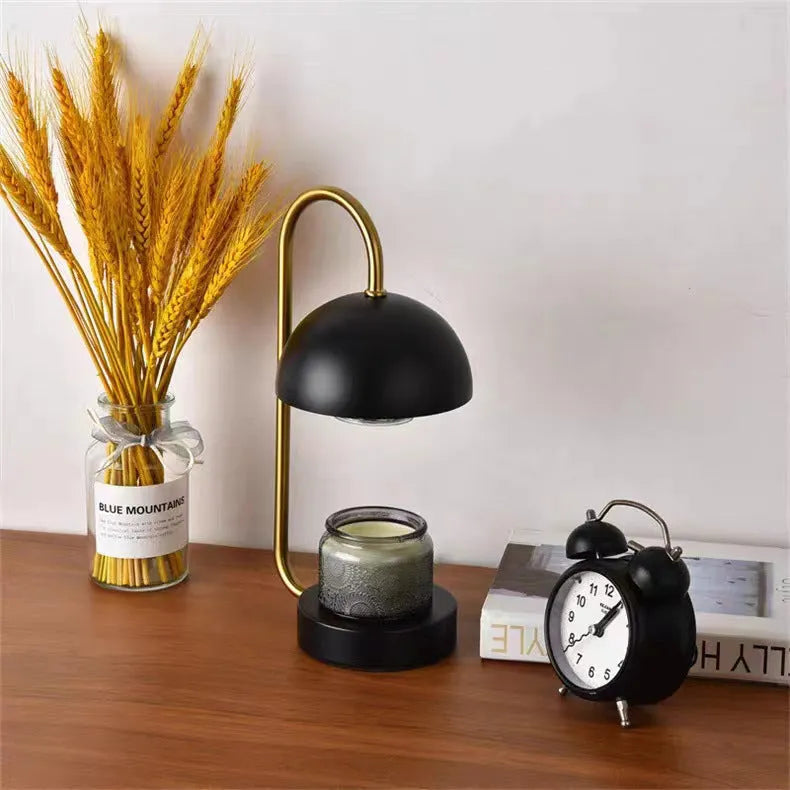 Solid wood aromatherapy wax melting lamp with dimmable LED light on bedside table