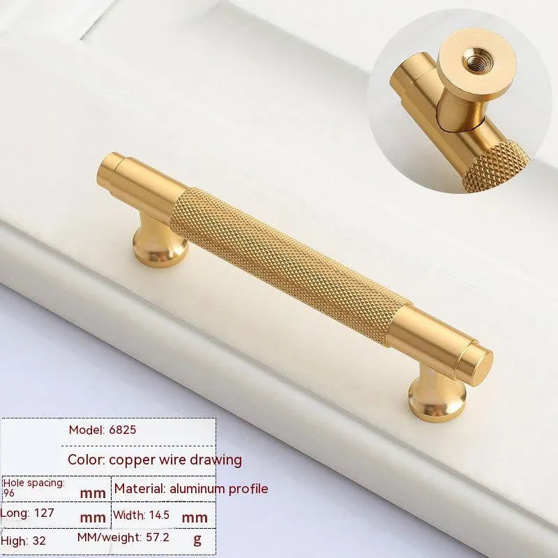 Brushed brass aluminium wardrobe handle showing hole spacing options for furniture installation