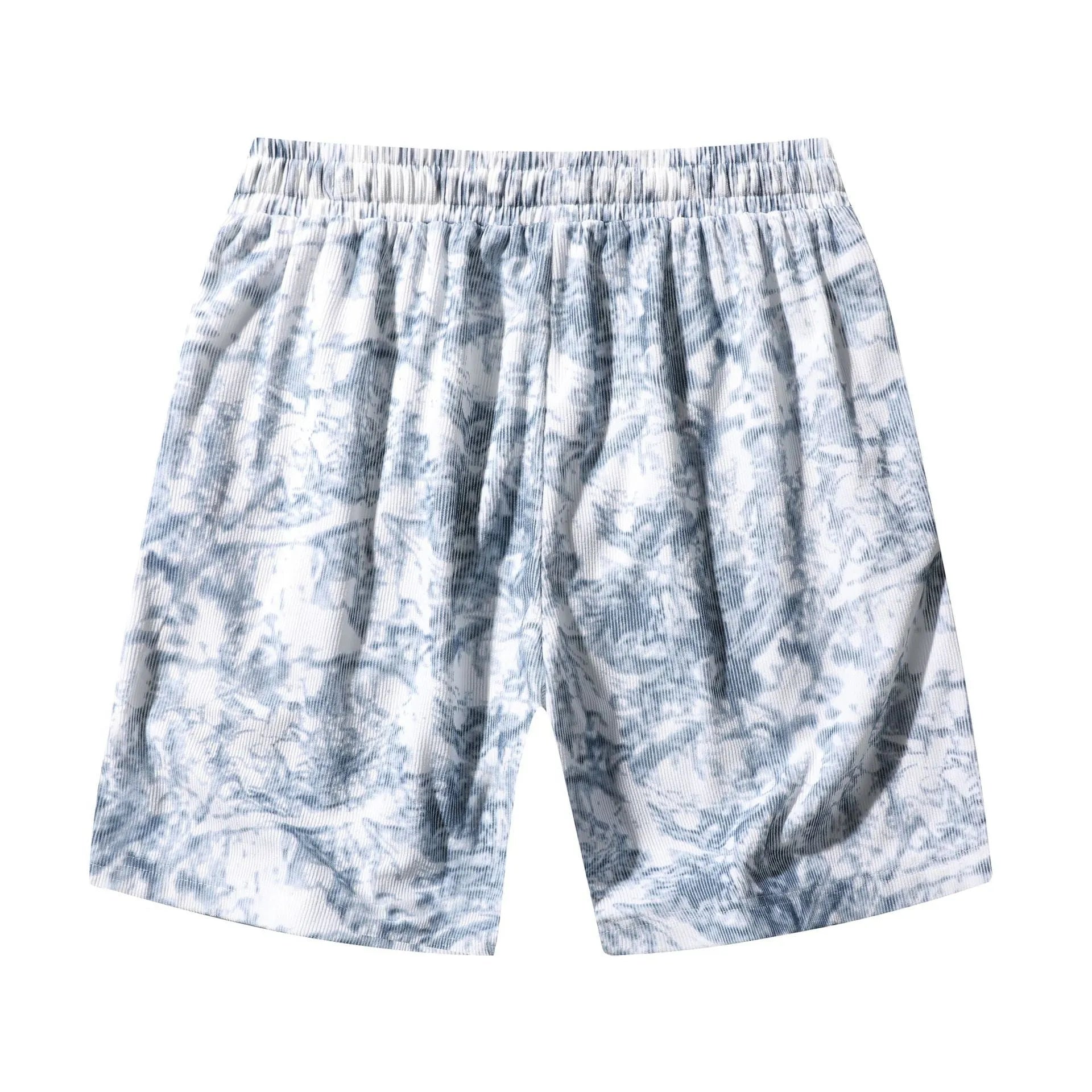 Men's camouflage pattern athletic shorts in corduroy fabric with straight leg cut and high waist