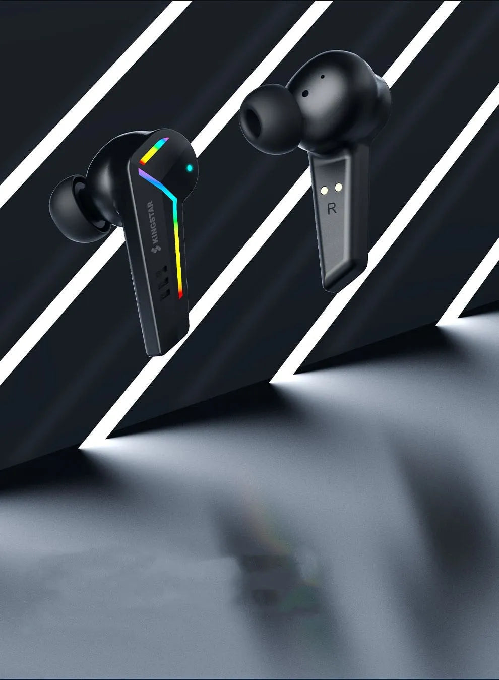 Small black TWS Bluetooth sports gaming headset with earplug design