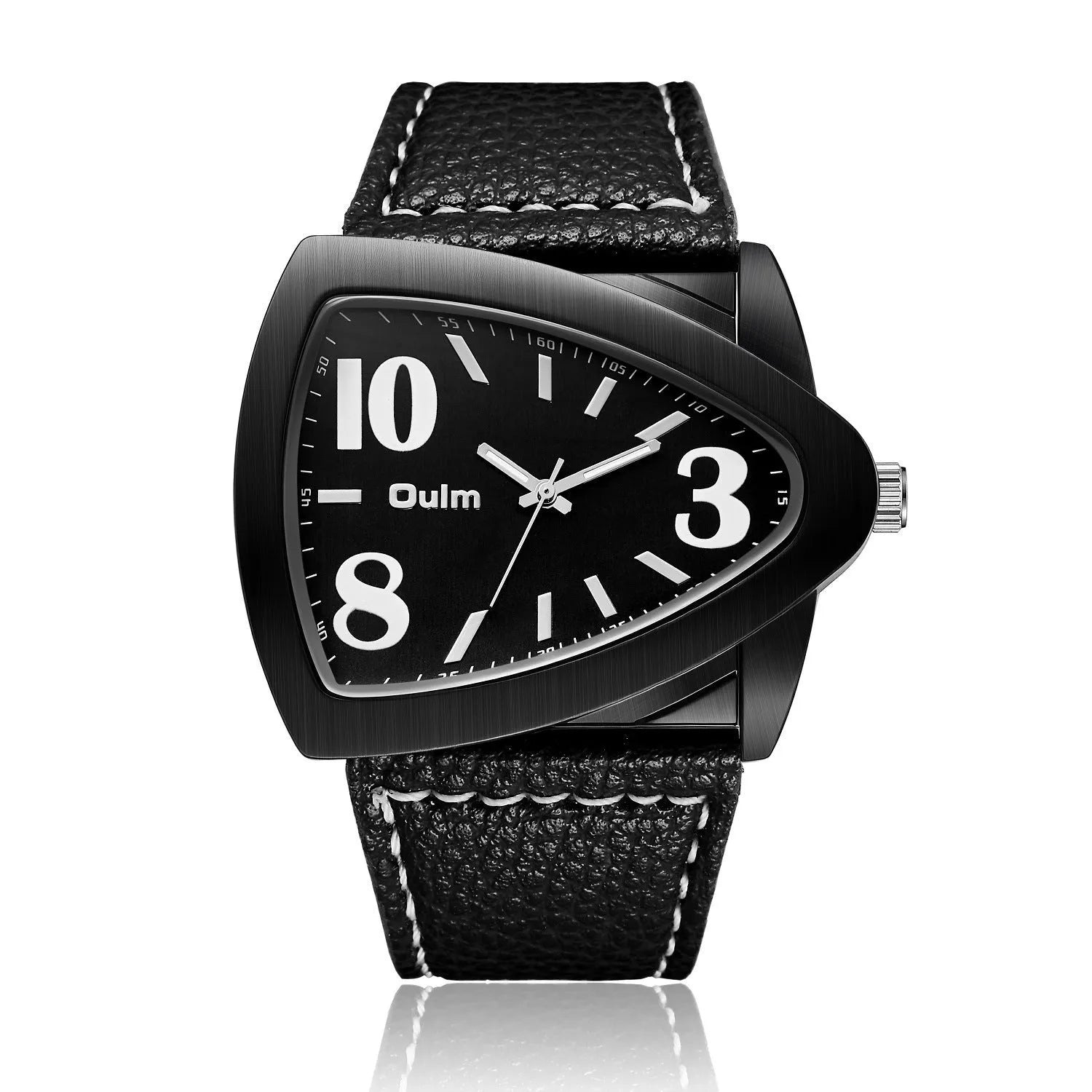 Men's casual triangle belt quartz watch with leather strap in brown colour option