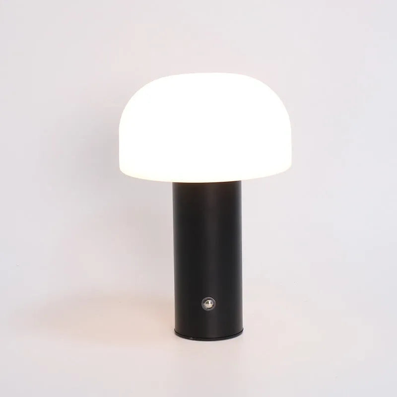 USB table lamp with dual power options in black, green, orange, or white plastic construction