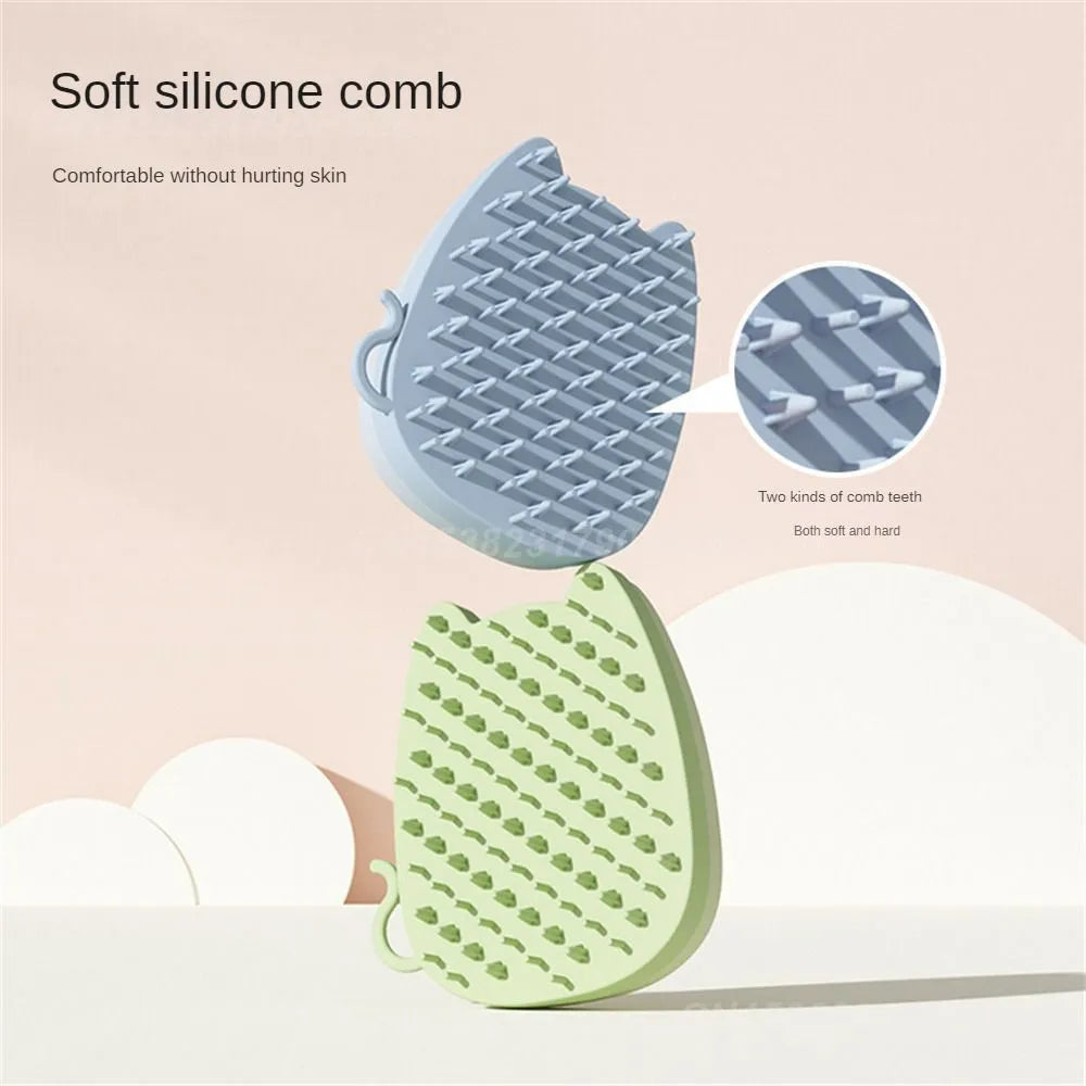 Blue silicone sponge pet comb with dual bristle types for grooming cats and dogs.