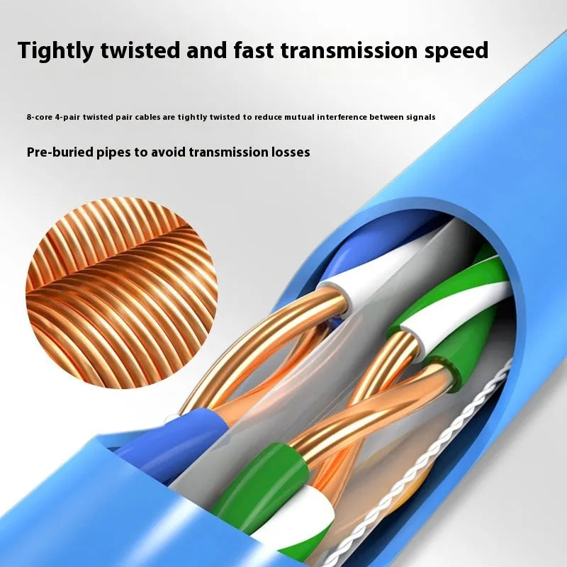 Blue and grey 305 metre reels of Cat6A oxygen-free copper network cable for 10G Ethernet installations.