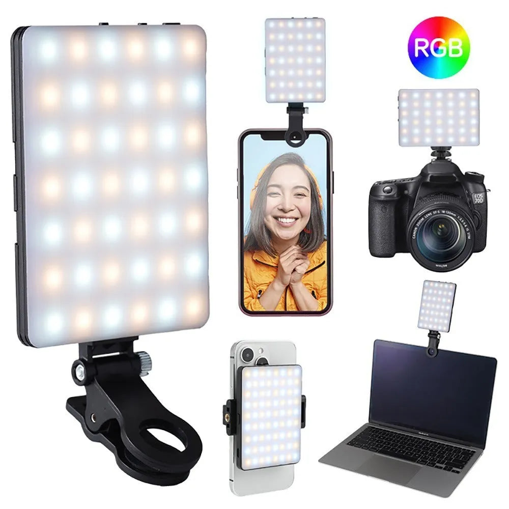 Pocket LED fill light with clip mount attached to mobile phone for photography lighting