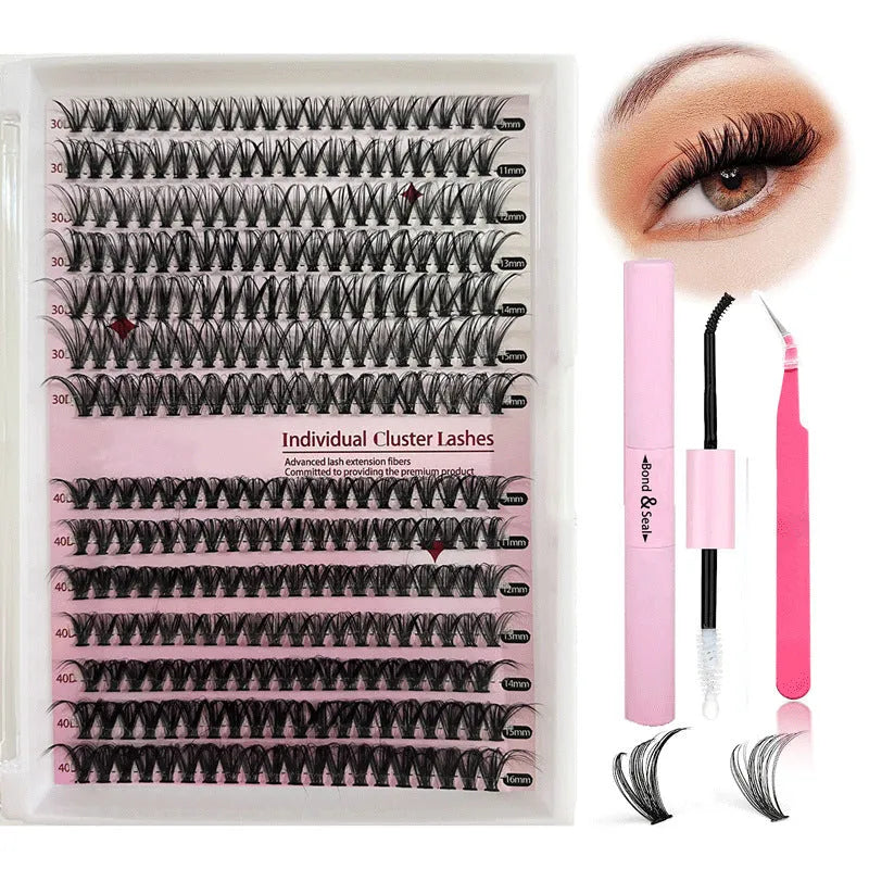 DIY cluster false eyelashes kit with 30D and 40D high-grade fibre lashes 9-16mm including tweezers