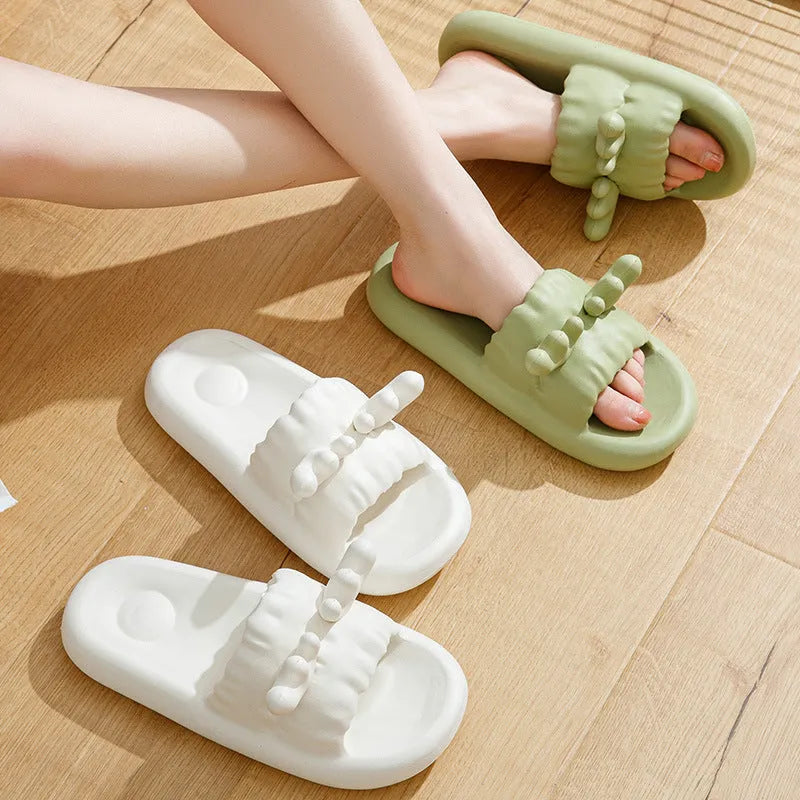 Women's EVA flip flop slippers with hollow-out design and non-slip soles in four colour options