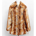 Women's tiger pattern faux fur leather jacket with medium length 65cm cut and long sleeves