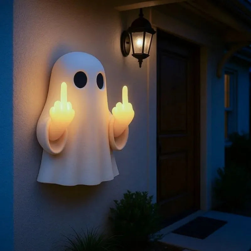 White modern ghost statue night lamp for Halloween decoration on a table