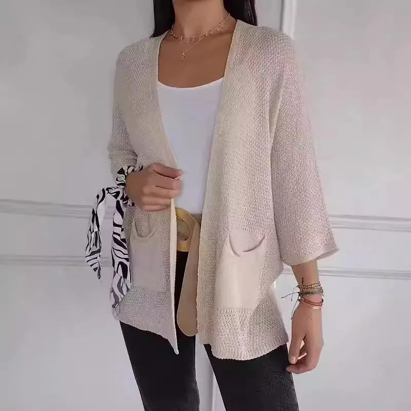 Women's waffle knit cardigan coat with nine-quarter sleeves in multiple colour options