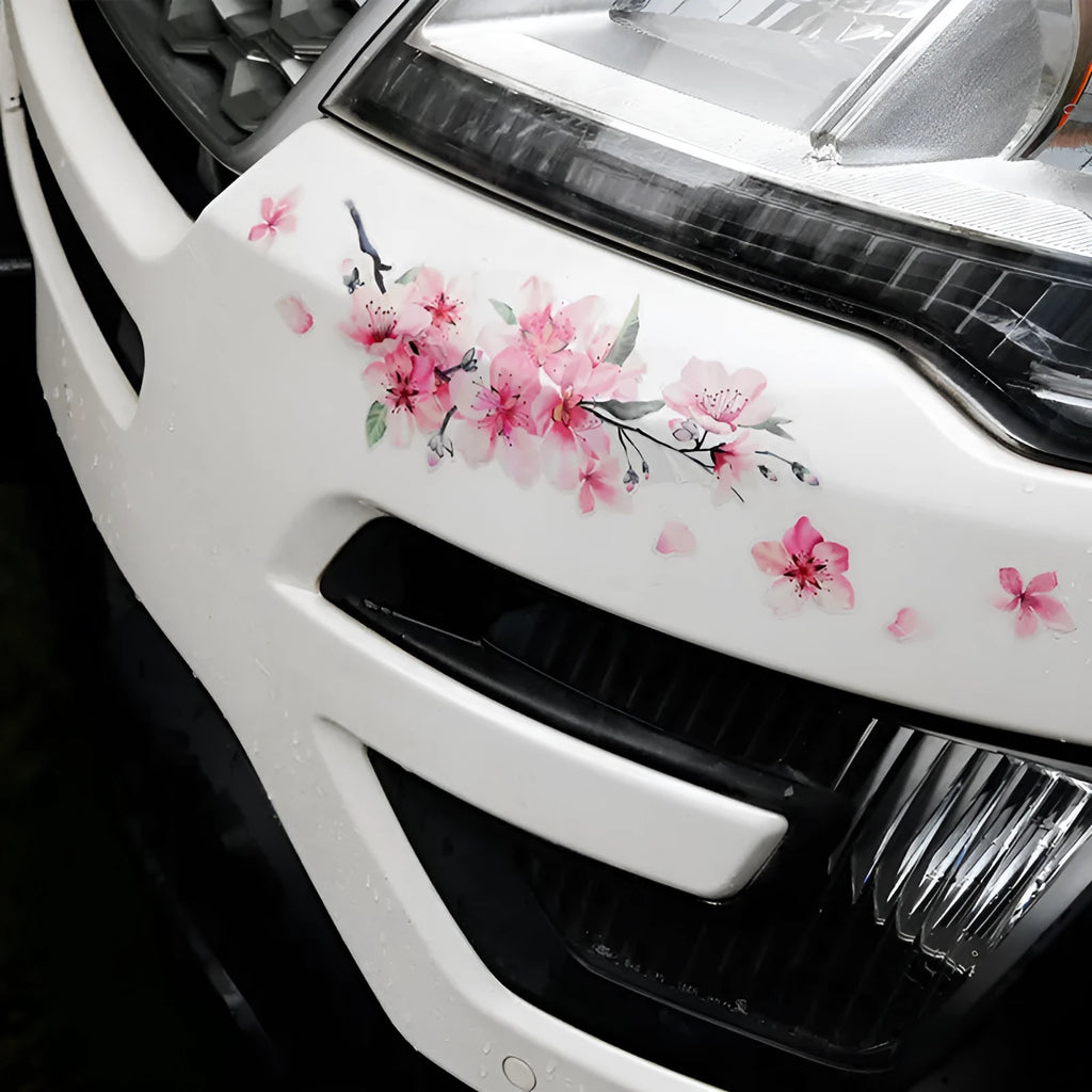 Cherry blossom pattern car sticker on vehicle window in two size options