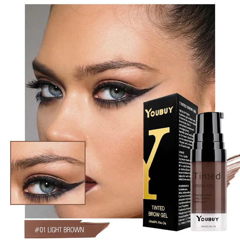 Waterproof brow cream and eyebrow pencil set in dark grey and golden yellow colours with brow dye component