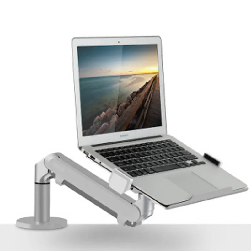 Aluminium alloy notebook arm bracket in silver colour, showing the air pressure adjustment mechanism.