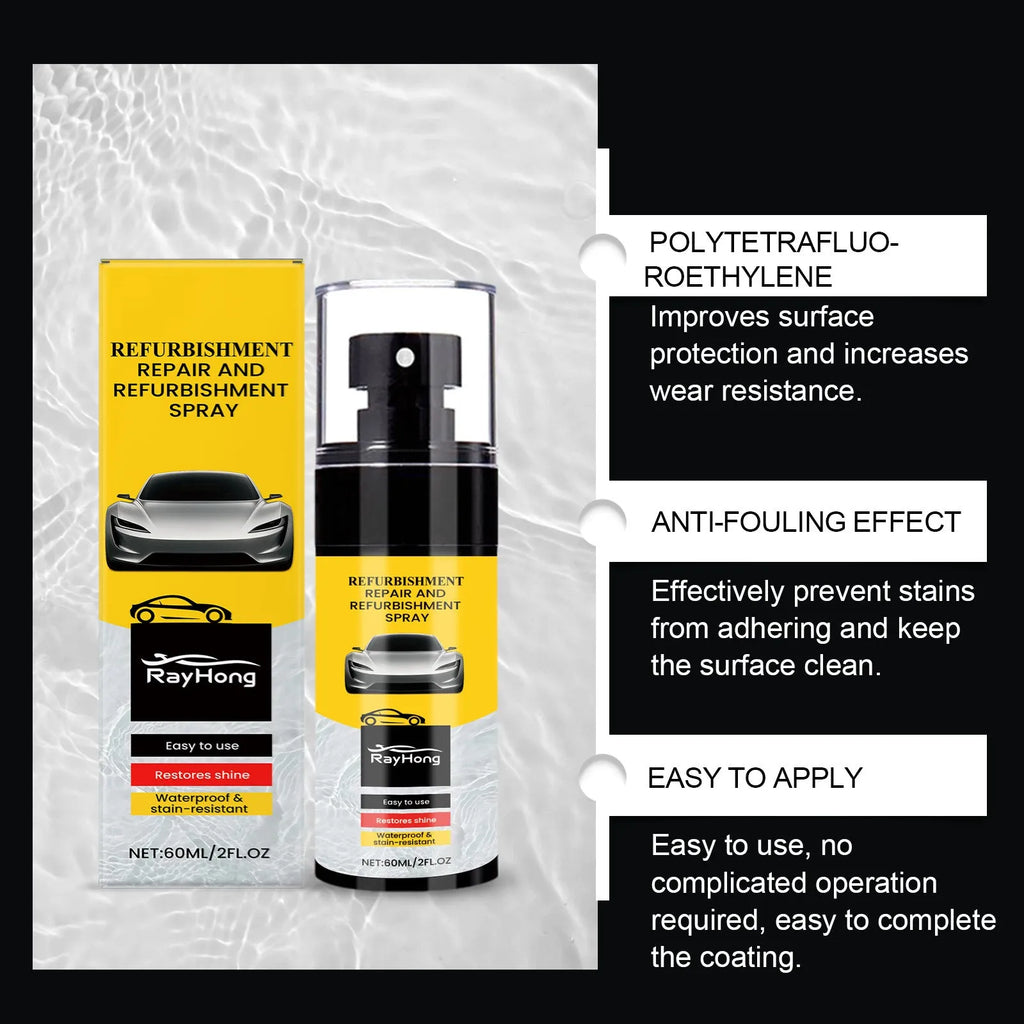 60ml automotive plastic renovation spray bottle with deionized water and polytetrafluoroethylene for car trim