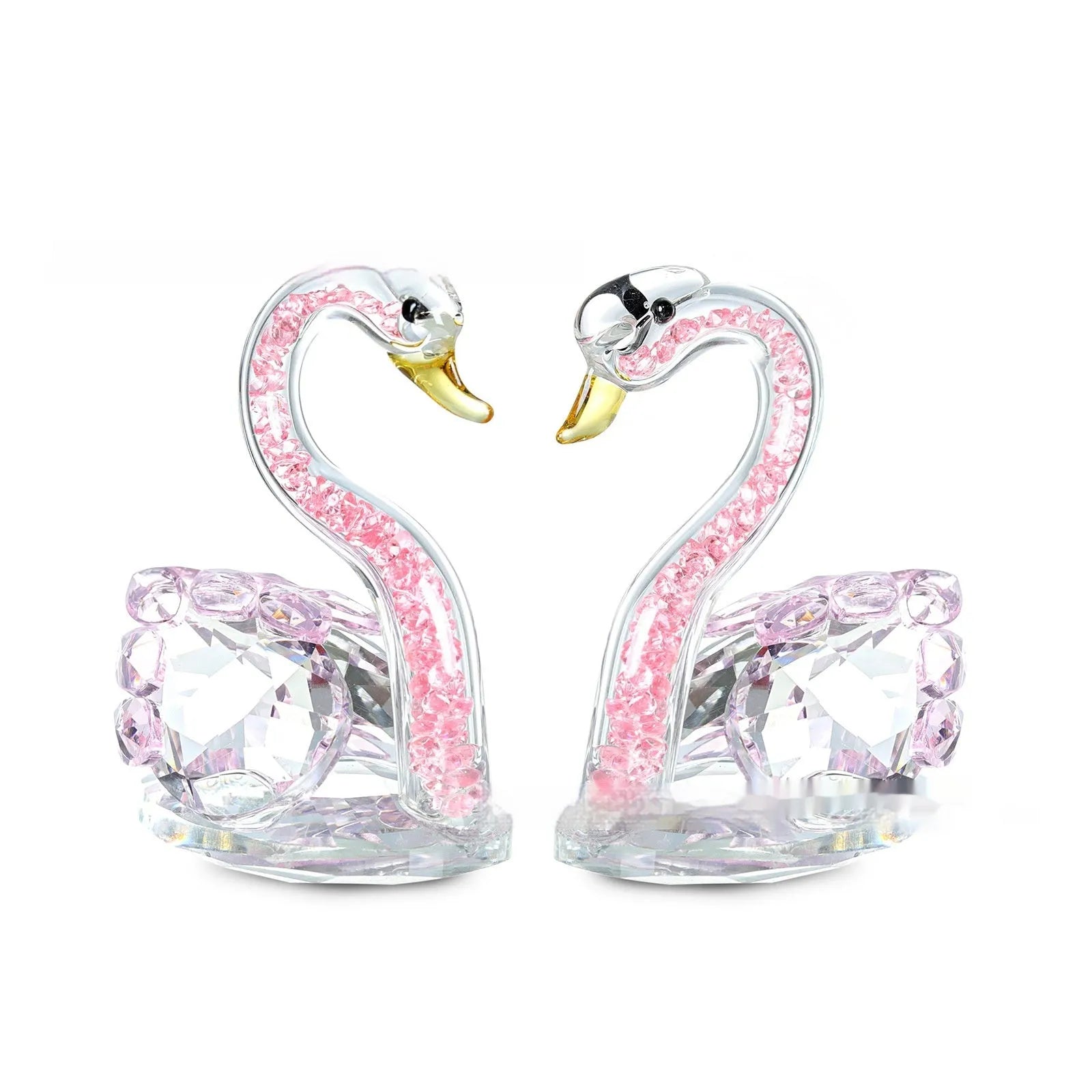 Crystal swan desktop decoration in red, blue, pink, or purple with solid head or drill-ready styles