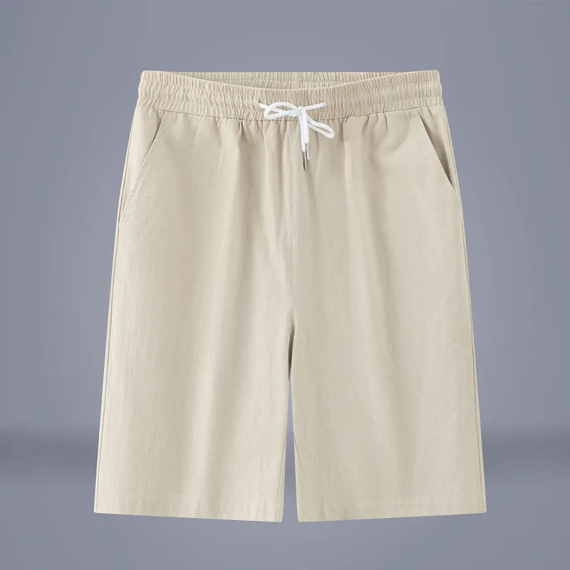 Cotton and linen cropped summer pants in a solid colour with a drawstring waist.