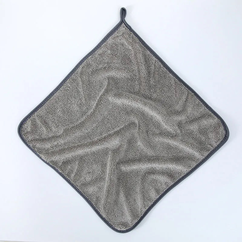 Small braid twisted car cleaning towel shown in grey colour with textured surface for glass washing