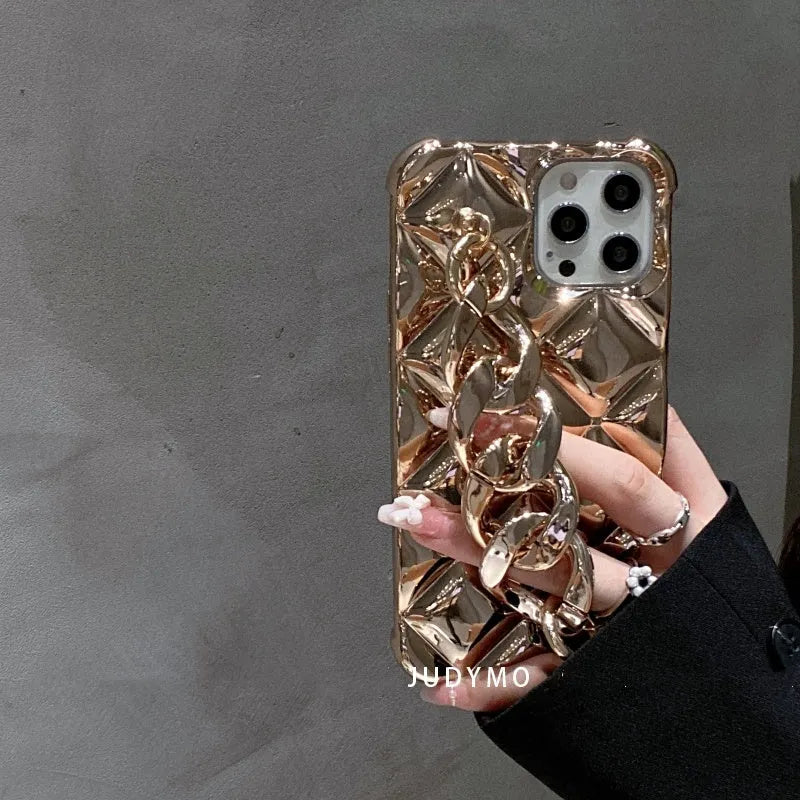 Gold chain diamond shell silicone phone case for compatible Apple iPhone models