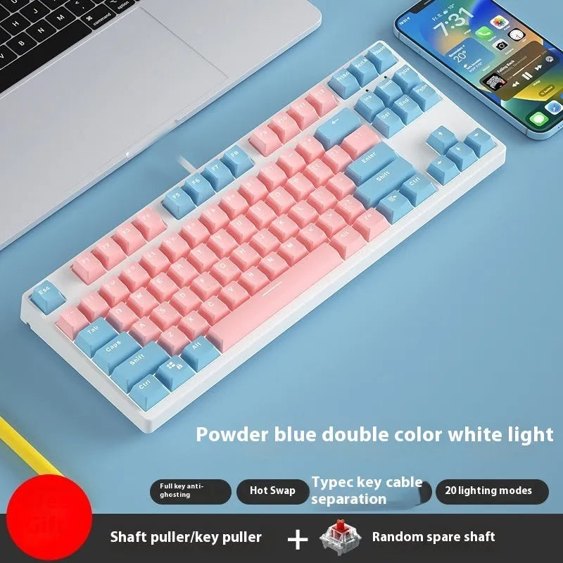 87-key hot-swappable mechanical gaming keyboard with two-tone keycaps and metal chassis