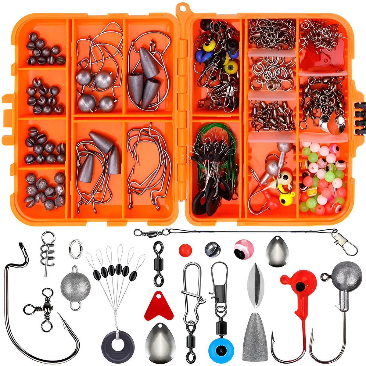 257-piece fishing lure and hook accessories set in ABS storage box for Texas, sea, and rock fishing