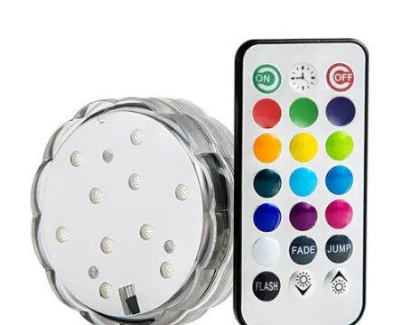 Underwater LED diving light with remote control, colourful, 10 lamp heads, 7cm x 2.2cm