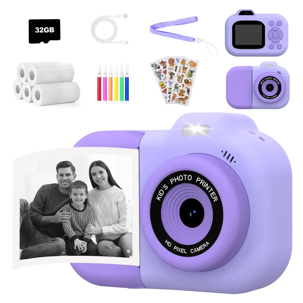Children's digital camera in pink, blue or purple with video recording and games functions