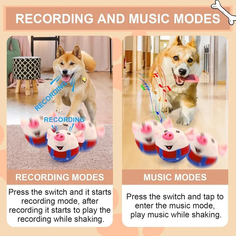 Plush pig dog toy with electric jumping ball, USB rechargeable, Blue and Red options