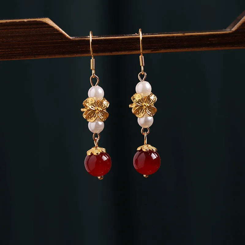 Vintage geometric alloy earrings with antique Han cheongsam court style and electroplated gold finish