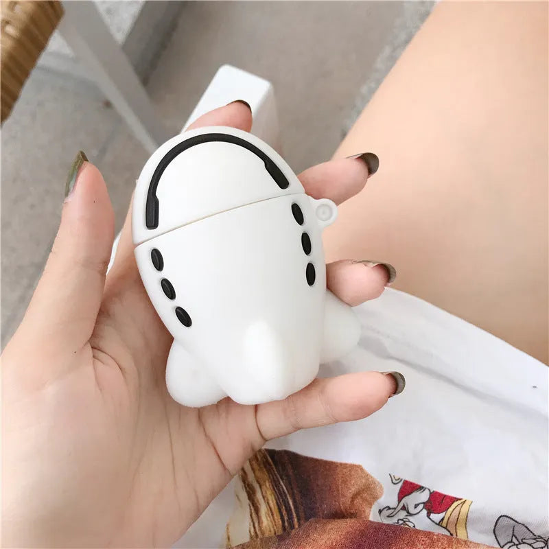 Silicone flip case for AirPods 1 and 2 with cartoon aeroplane design and attached hook